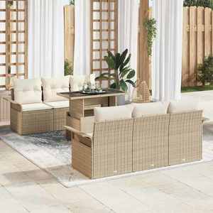 vidaXL Set de canapele pentru grădină cu pernă 7 pcs Bej Rattan poli imagine