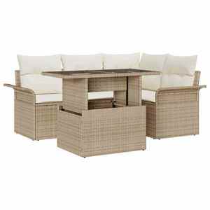 vidaXL Set de canapele pentru grădină cu pernă 5 pcs Bej Poli Rattan imagine