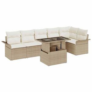 vidaXL Set de canapele pentru grădină cu pernă 7 pcs Bej Rattan poli imagine