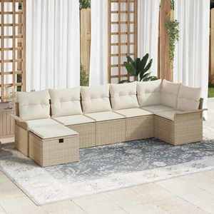 vidaXL Set de canapele pentru grădină cu pernă 7 pcs Bej Rattan poli imagine