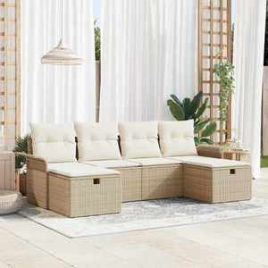 vidaXL Set de canapele pentru grădină cu pernă 6 pcs Bej Rattan poli imagine