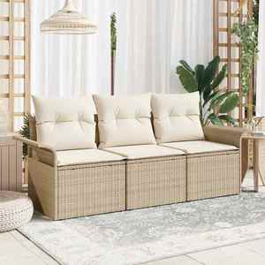 vidaXL Set de canapele pentru grădină cu pernă 3 pcs Bej Rattan poli imagine