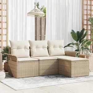 vidaXL Set de canapele pentru grădină cu pernă 4 pcs Bej Rattan poli imagine