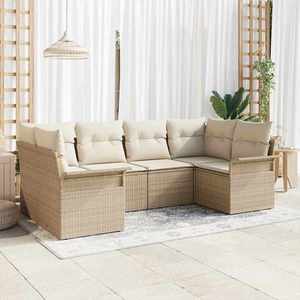 vidaXL Set de canapele pentru grădină cu pernă 6 pcs Bej Rattan poli imagine