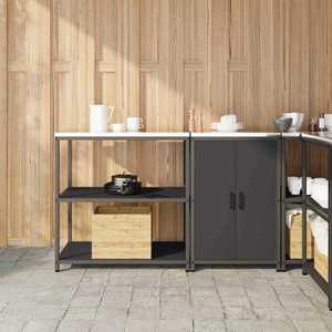 vidaXL Set de depozitare pentru bucătărie cu raft cu ușă 2 pcs Negru imagine