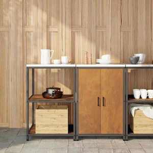 vidaXL Set de depozitare pentru bucătărie cu raft cu ușă 2 pcs Ruginit imagine