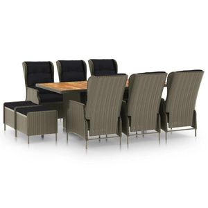 vidaXL Set mobilier de exterior cu perne, 9 piese, maro, poliratan imagine