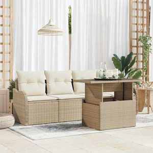 vidaXL Set de canapele pentru grădină cu pernă 5 pcs Bej Poli Rattan imagine