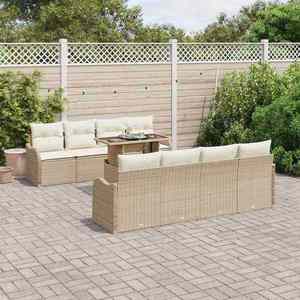 vidaXL Set de canapele pentru grădină cu pernă 9 pcs Bej Rattan poli imagine
