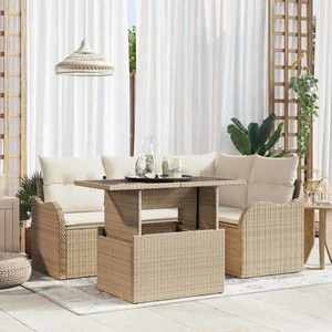 vidaXL Set de canapele pentru grădină cu pernă 5 pcs Bej Poli Rattan imagine