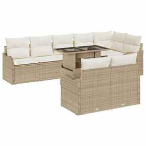 vidaXL Set de canapele pentru grădină cu pernă 9 pcs Bej Poli Rattan imagine