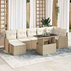 vidaXL Set de canapele pentru grădină cu pernă 8 pcs Bej Rattan poli imagine