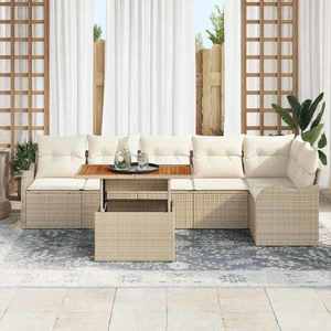 vidaXL Set de canapele pentru grădină 7 pcs Bej Rattan poli imagine