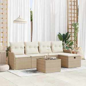 vidaXL Set de canapele pentru grădină cu pernă 6 pcs Bej Rattan poli imagine