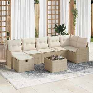 vidaXL Set de canapele pentru grădină cu pernă 8 pcs Bej Rattan poli imagine