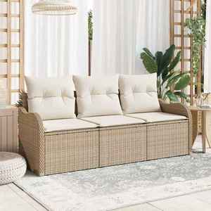 vidaXL Set de canapele pentru grădină cu pernă 3 pcs Bej Rattan poli imagine