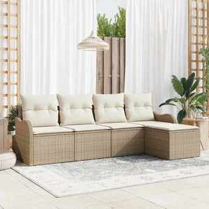 vidaXL Set de canapele pentru grădină cu pernă 5 pcs Bej Rattan poli imagine