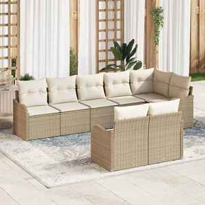 vidaXL Set de canapele pentru grădină 8 pcs Bej și alb Rattan poli imagine