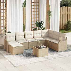 vidaXL Set de canapele pentru grădină 9 pcs Bej și alb Rattan poli imagine