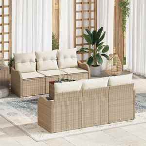 vidaXL Set de canapele pentru grădină 7 pcs Bej și alb imagine