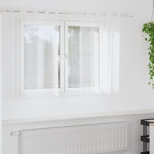 vidaXL Cortină din Voile cu perdele 2 pcs Alb 140 x 140 cm Poliester imagine
