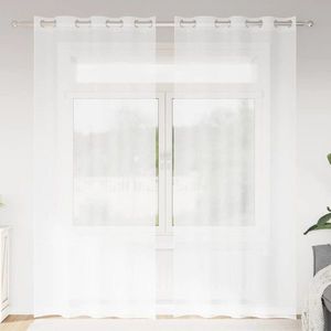 vidaXL Cortină din Voile cu perdele 2 pcs Alb 245 x 140 cm Poliester imagine