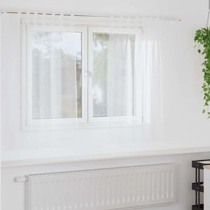 vidaXL Cortină din Voile cu perdele 2 pcs Alb 140 x 140 cm Poliester imagine