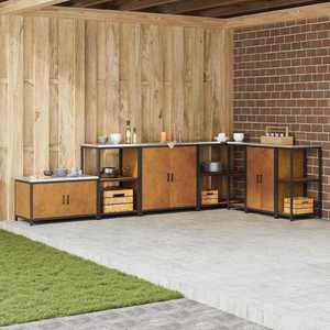 vidaXL Dulap de depozitare pentru bucătărie cu raft cu ușă Ruginit imagine