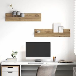 vidaXL Raft de perete cu raft 2 pcs Stejar Artizanal 80 x 11, 5 x 18 cm imagine
