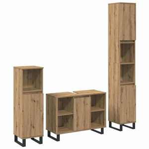 vidaXL Set de mobilier pentru baie cu ușă 3 pcs Maro Lemn compozit imagine