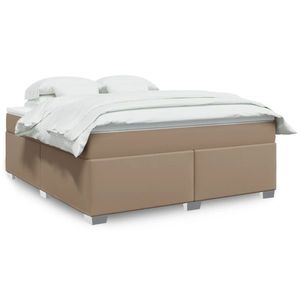 vidaXL Pat box spring cu saltea, cappuccino, 180x200cm piele ecologică imagine