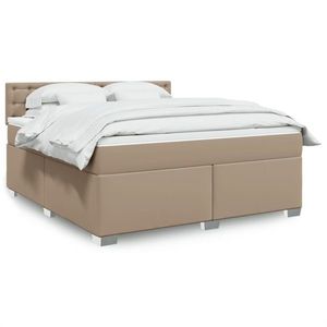 vidaXL Pat box spring cu saltea, cappuccino, 180x200cm piele ecologică imagine