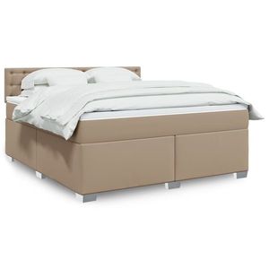 vidaXL Pat box spring cu saltea, cappuccino, 180x200cm piele ecologică imagine