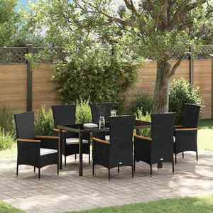 vidaXL Set de masă pentru grădină cu pernă 7 pcs Negru Rattan poli imagine