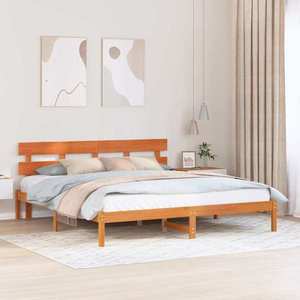 vidaXL Cadru de pat cu headboard Maro 200 x 200 cm Lemn masiv de pin imagine