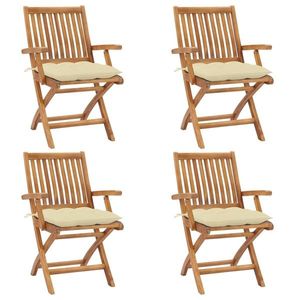 vidaXL Scaune grădină pliabile cu perne, 4 buc, lemn masiv de tec imagine