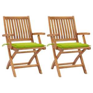 vidaXL Scaune de grădină cu perne verde aprins, 2 buc., lemn masiv tec imagine