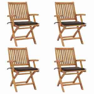 vidaXL Scaune grădină pliabile cu perne, 4 buc, lemn masiv de tec imagine