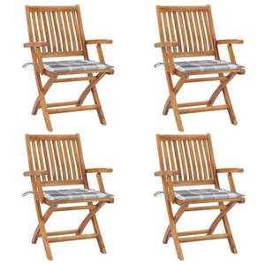 vidaXL Scaune grădină pliabile cu perne, 4 buc, lemn masiv de tec imagine
