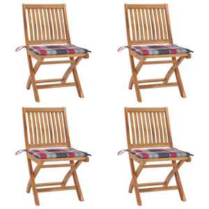vidaXL Scaune grădină pliabile cu perne, 4 buc, lemn masiv tec imagine