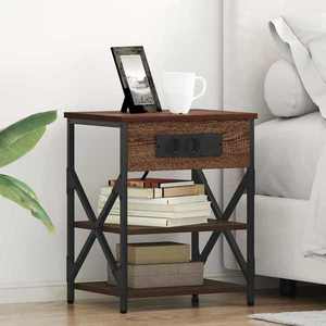 vidaXL Cabinet de noptiere cu stație de încărcare cu raft Stejar brun imagine