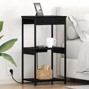 vidaXL Cabinet de noptiere cu stație de încărcare cu raft Stejar negru imagine