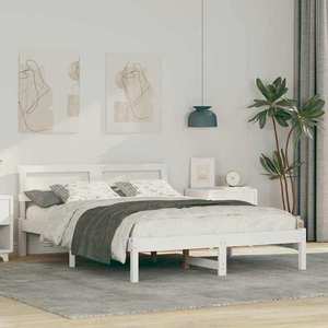 vidaXL Cadru de pat cu headboard Alb 140 x 190 cm Lemn masiv de pin imagine