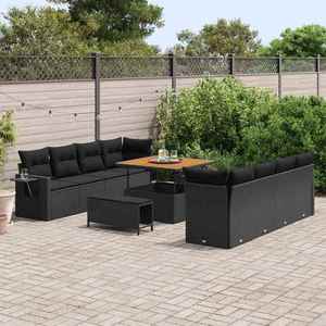vidaXL Set de canapele pentru grădină 11 pcs Negru Rattan poli imagine