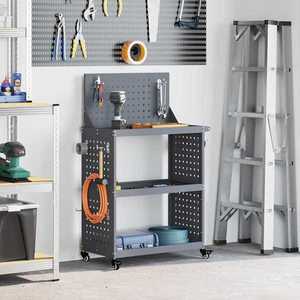 vidaXL Cărucior pentru unelte cu raft Manual Antracit 65 x 35 x 111 cm imagine