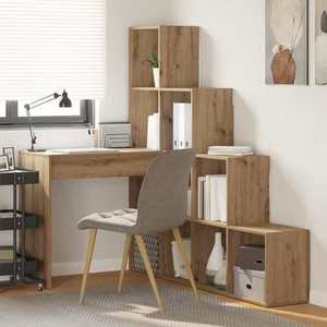 vidaXL Birou de colț cu raft Stejar Artizanal 101, 5 x 149, 5 x 149, 5 cm imagine