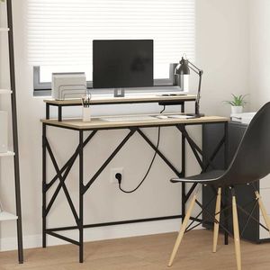 vidaXL Birou cu raft Stejar sonoma 100 x 50 x 86.5 cm Lemn compozit imagine