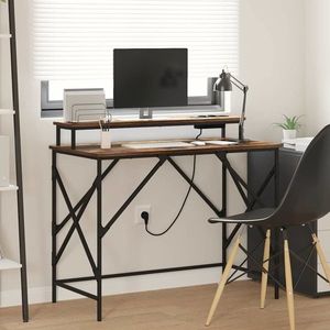 vidaXL Birou cu raft Stejar afumat 100 x 50 x 86.5 cm Lemn compozit imagine