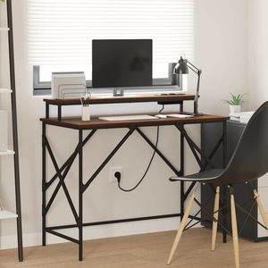 vidaXL Birou cu raft Stejar brun 100 x 50 x 86.5 cm Lemn compozit imagine