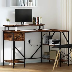 vidaXL Birou cu sertar Stejar afumat 120 x 79 x 86.5 cm Lemn compozit imagine